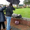 Andy Davies on camera and Mike Rowe on umbrella